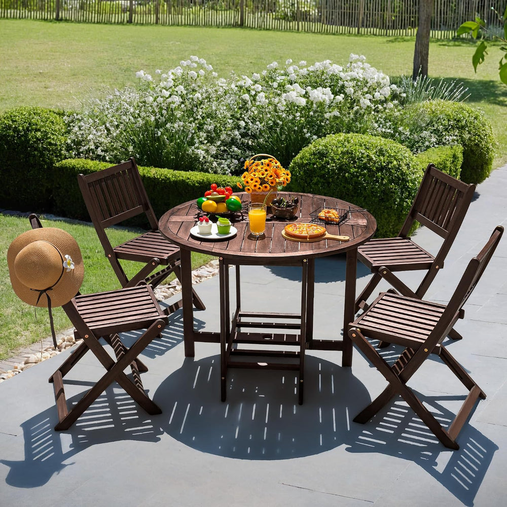 Devoko 5 PCS Patio Furniture, Patio Dining Set Acacia Wood Outdoor Table and ...