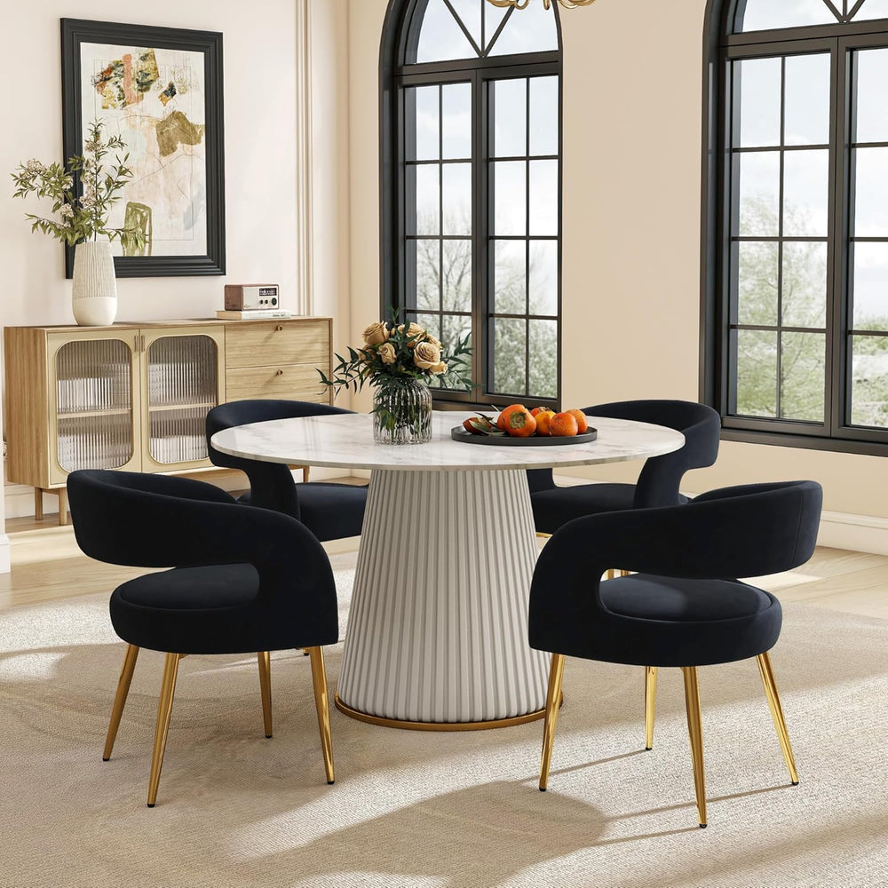 Hyfirm Black Barrel Dining Chairs Set of 4, Upholstered Velvet Dining Room Ch...