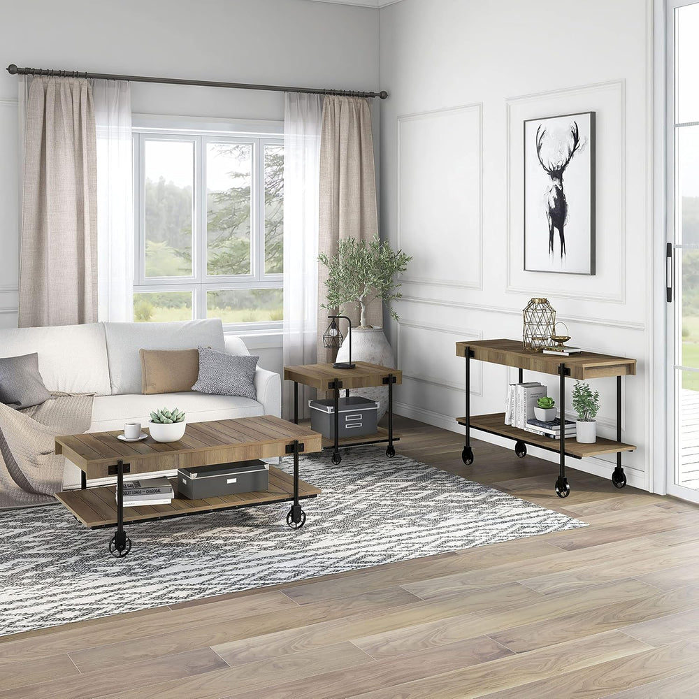 Furniture of America Cleon Industrial Open-Shelf 3-Piece Coffee, End and Sofa...