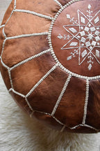 Poufs&Pillows Premium Moroccan Leather Pouf - Handmade - Delivered Stuffed - Ottoman, Footstool, Floor Cushion (Cognac Brown)