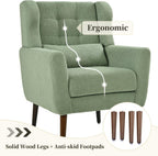 Dolonm Accent Chair for Living Room, Mid-Century Arm Chair, Comfy Upholstered Reading Armchair with Pillow Backrest for Bedroom, Mordern Lounge Chair Solid Wood Leg (Light Green)