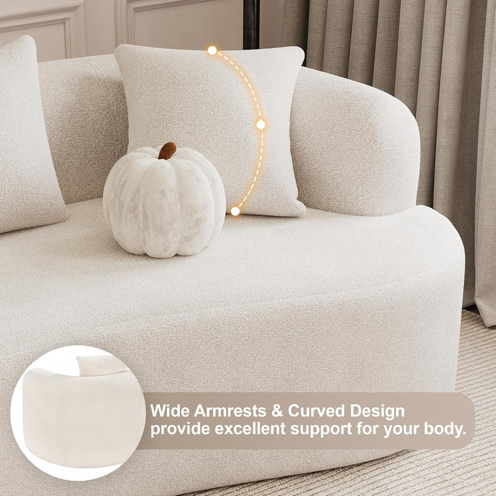 ONEMMLION 107" Modern Curved Sofas for Living Room, Cream White | Chenille Oversized Plush 4-Seater Boucle Cloud Couch with Extra-Deep Seating for Small Spaces, Apartment