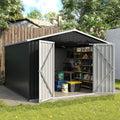 UDPATIO Outdoor Storage Shed 10x12 FT, Outdoor Storage Metal Galvanized Steel Yard, Patio, Lawn, Tool Shed with Lockable Door for Can, Bike, Lawnmower, Generator,Dark Grey