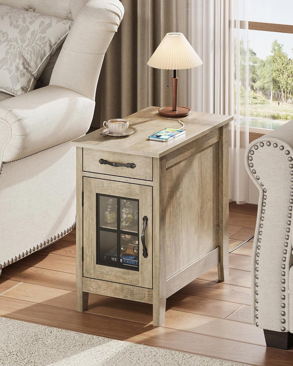 WLIVE End Table with Charging Station, Narrow Side Table for Living Room, Far...