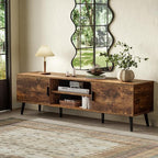 SUPERJARE TV Stand for 55, 65 Inch TV, 63 Inch Entertainment Center with Adjustable Shelf, 2 Cabinets, TV Console Table, Media Console, Solid Wood Feet, 4 Cord Holes, for Living Room, Rustic Brown