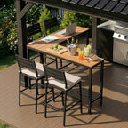 Outdoor Bar Table, 55" L-Shaped Pub Table with Slatted Waterproof Top | Slatted Tabletop, Weather-resistant, Sturdy Frame, Versatile for Balcony, Backyard, Bistro, Garden, Poolside.