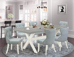 East West Furniture X097SI215-7 7 Piece Dining Table Set Consist of a Rectangle Kitchen Table with X-Legs and 6 Baby Blue Linen Fabric Parson Dining Room Chairs, 40x72 Inch, Multi-Color
