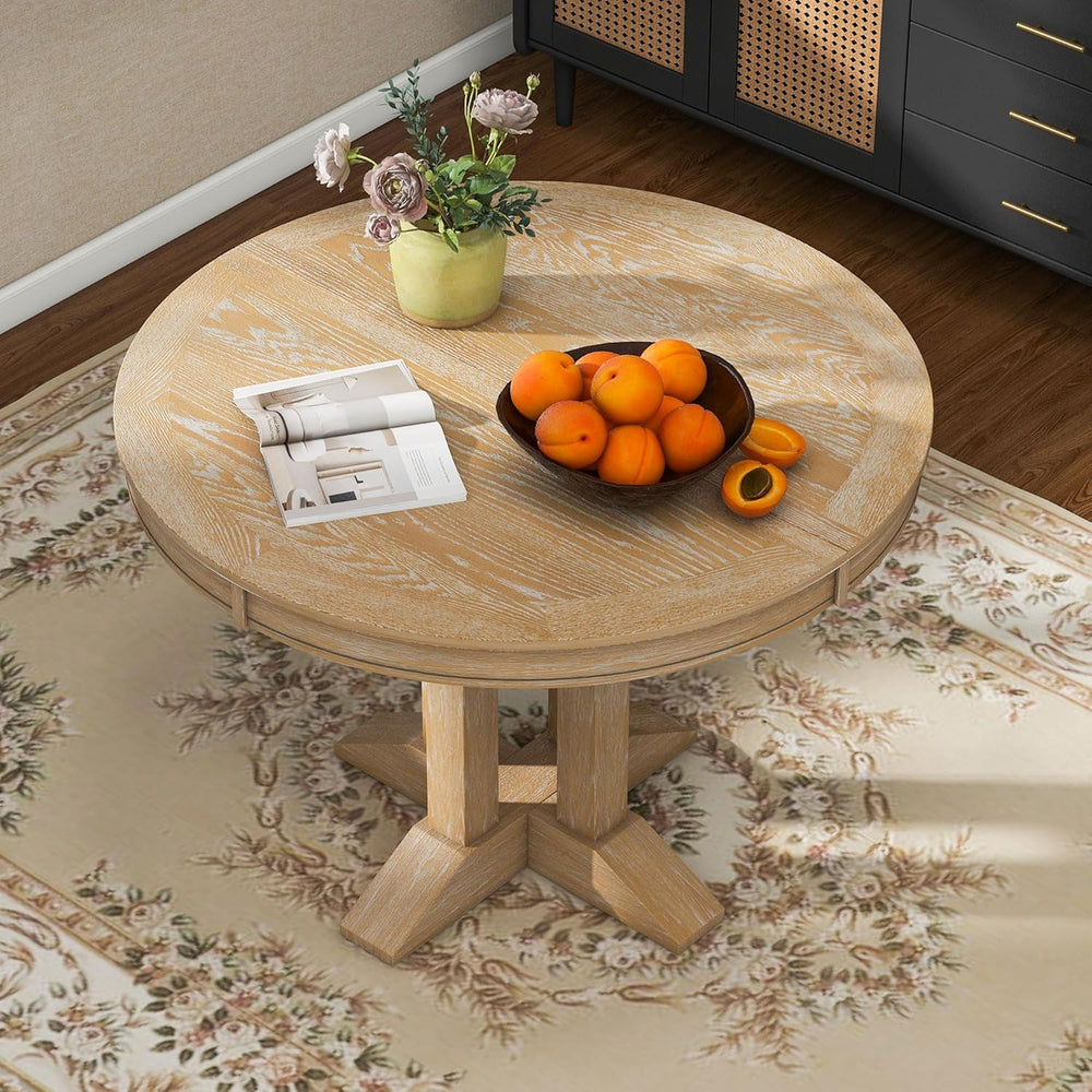 Merax Farmhouse Expandable Round Dining Table, 42 to 56 Inch Vintage Solid Wo...