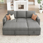 HONBAY Modular Sectional Sleeper Sofa with Pull Out Bed, L Shaped Sofa with Storage, Modular Sectional Couches for Living Room, Warm Grey