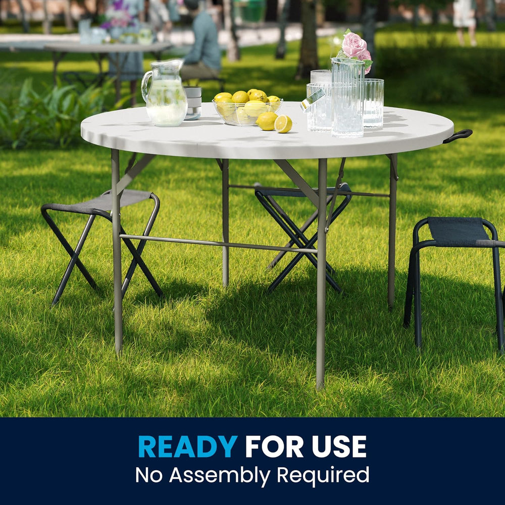 Flash Furniture 4-Foot Round Bi-Fold Granite White Plastic Folding Table | Li...
