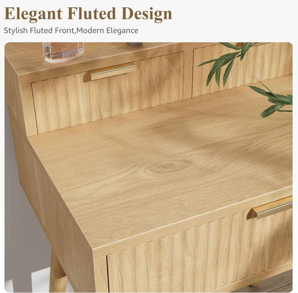 BOLUO Small Vanity Desk with Hollywood Mirror and Lights, Girls Vanity with S...