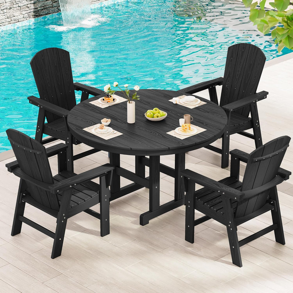 SERWALL 5-Piece Patio Dining Set, 45" Table & 4 Adirondack Chairs, B...