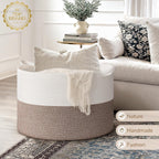 INDRESSME 115L Extra Large Woven Rope Blanket Basket Living Room, Brown | 23.6" x 15.7" Storage baskets for toys laundry & pillows. Fits living room, bedroom or nursery décor. Soft-touch with handles