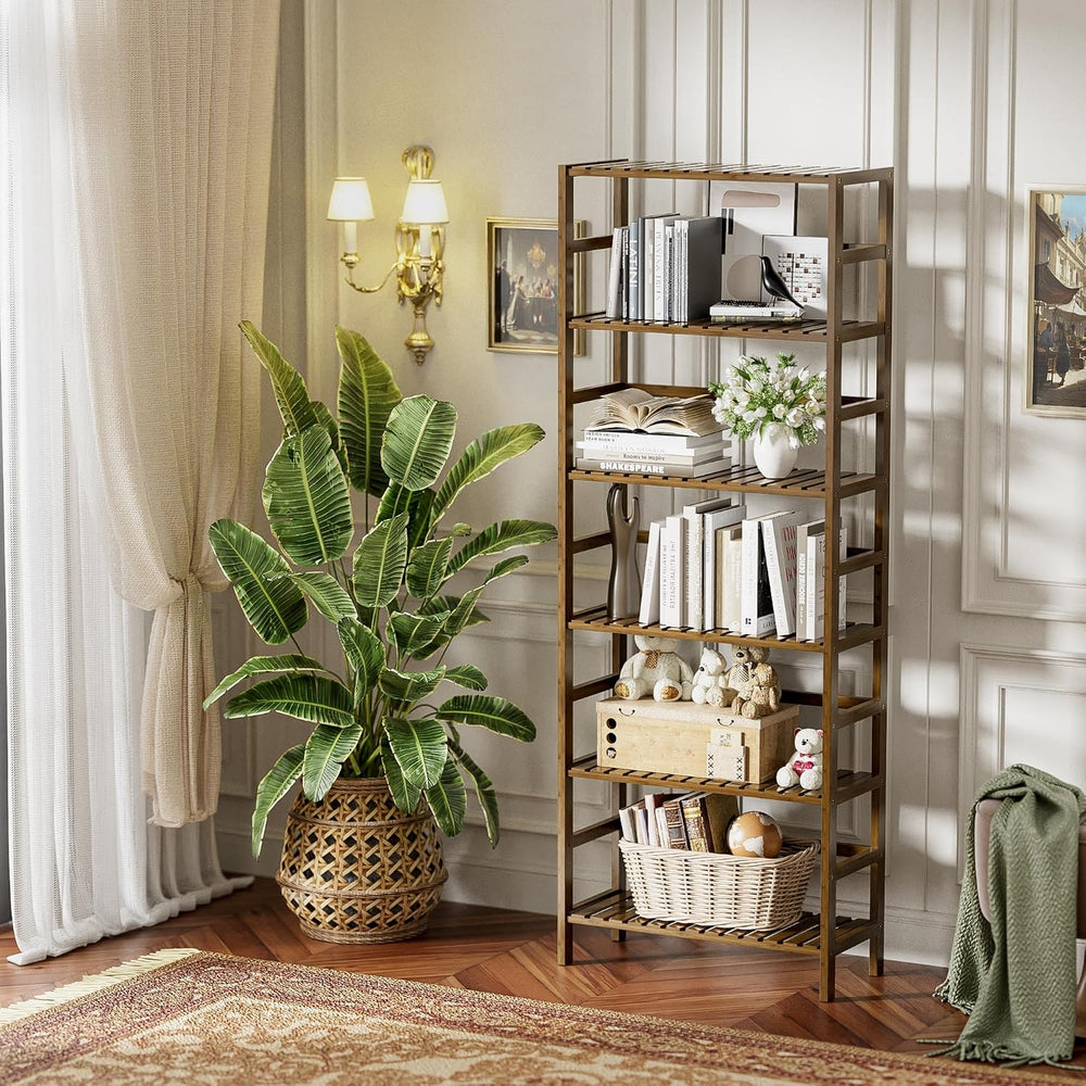 HITNET Bookcase, Bamboo Bookshelf, 6-Tier Adjustable Tall Open Book Shelf, Fr...