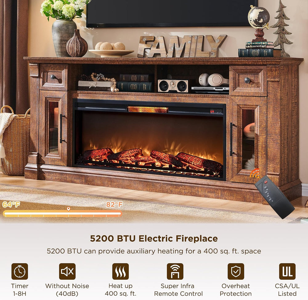 OKD 70" Farmhouse Fireplace TV Stand for TVs Up to 80", Reclaimed B...