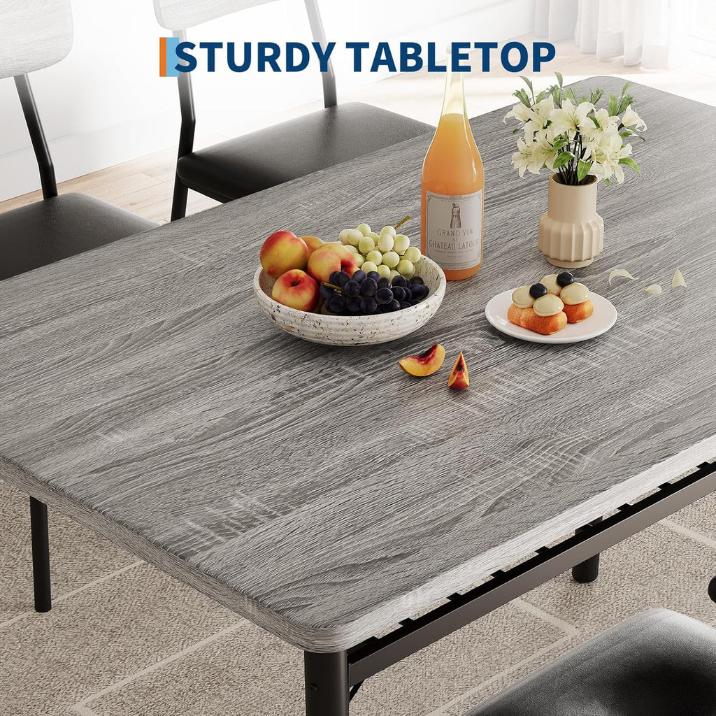 GarveeHome Dining Table Set for 4 with Storage Rack, 5-Piece Kitchen Table and Upholstered Chairs of 4, Wood Tabletop & Heavy-Duty Metel Frame, Dining Room Set for Small Space, Apartment, Gray