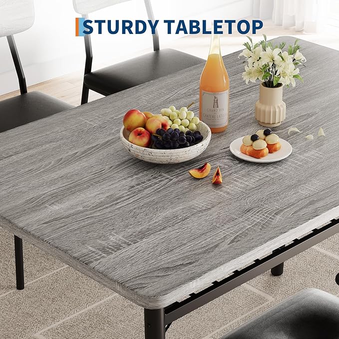 5-Piece Dining Table Set for 4, Wood Kitchen with Built-in Storage Rack, Small Kitchen Table with Upholstered Chairs and Metal Frame for Small Spaces, Gray