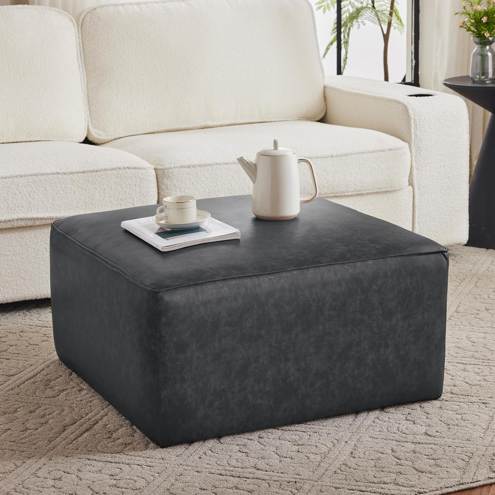 Christopher Knight Home Ellis Faux Leather Ottoman Footstool, Square Pouf Pou...