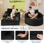 MAXYOYO Modular Sectional Chaise Lounge Sofa, 2 Sets Upholstered Lounge Chair with Ottoman, Comfy Round+ Square Couch with Layered Cushion, Tufted Sleeper Chair for Living Room, No Assembly, Black