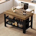 Tribesigns Kitchen Island with Seating and Storage Shelves, 55.1-Inch Breakfast Counter Farmhouse Island Table for Kitchen Dining Room (Brown and Black)