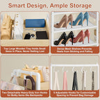 2-in-1 Shoe Rack for Closet with Purse Organizer, 5 Tier Shoes Shelf with Wooden Tray and Removable Shelves, Storage Organizer for Entryway, Garage, Hold Boots, Backpacks, White