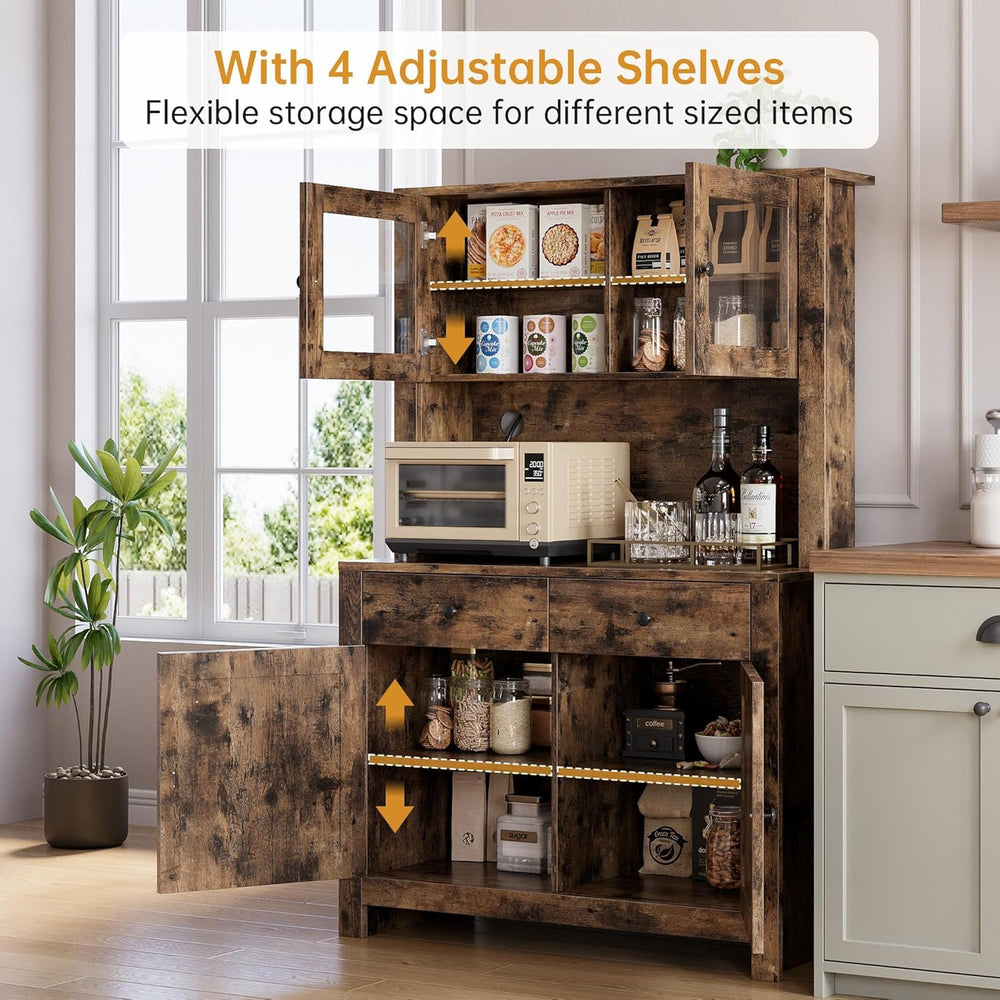 IDEALHOUSE 63" Kitchen Pantry Cabinet with Drawers, Hutch Cabinet with S...
