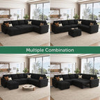 HONBAY Sectional Sleeper Couch with Pull Out Bed, U Shaped Sectional Sofa with Storage, Modular Velvet Sectional Couches for Living Room, Black