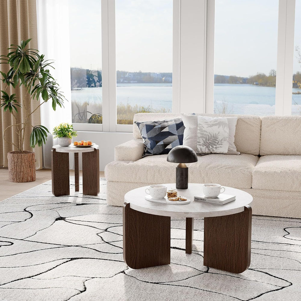 COSIEST Small Round Side Table, Modern 3-Leg Accent End Table with Faux Marbl...