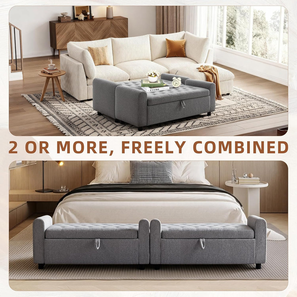 48" Ottoman with Storage, Tufted Storage Ottoman Bench, Convenient Livin...