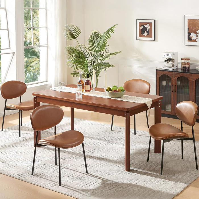BedsPick Mid-Century Modern Dining Chairs Set of 4, PU Leather Upholstered Dining Room Chairs with Walnut Grain Back, Bentwood Kitchen Chairs with Adjustable Feetpads for Dining Room, Kitchen, Brown