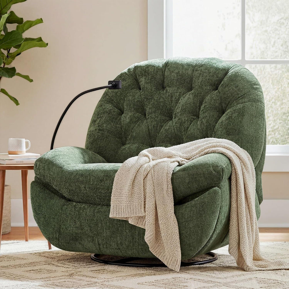 Swivel Rocker Recliner, Oversized Rocking Chair with Phone Holder