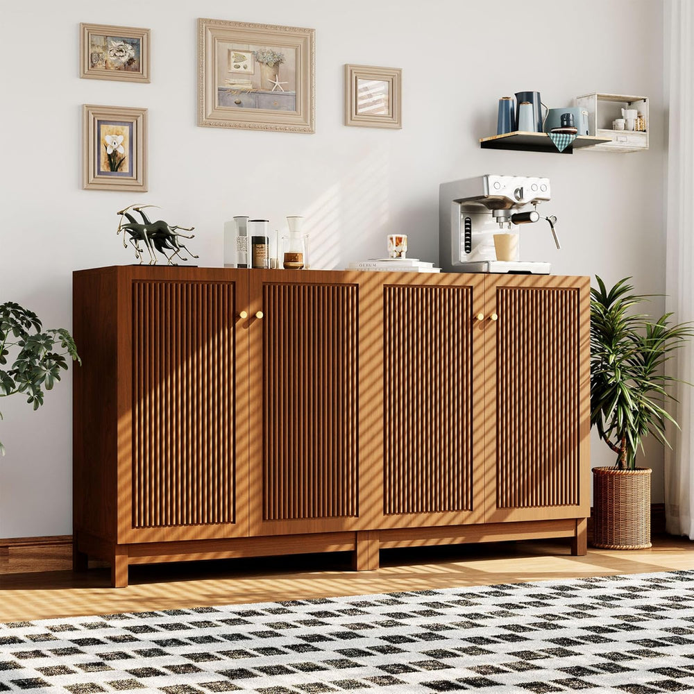 SUNBURY Fluted Cabinet with Storage, Mid Century Modern Accent Cabinet with 2...