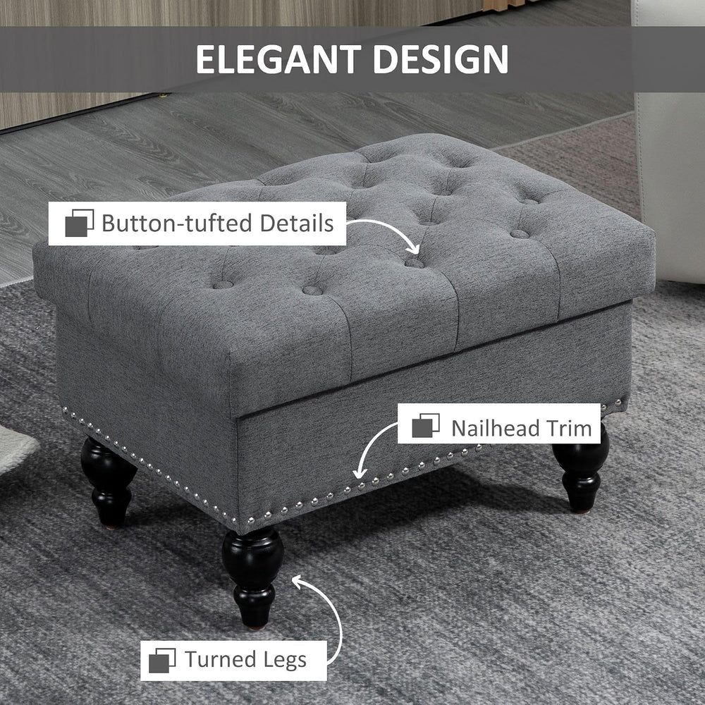 Gray Storage Ottoman with Removable Lid and Tufted Button Top