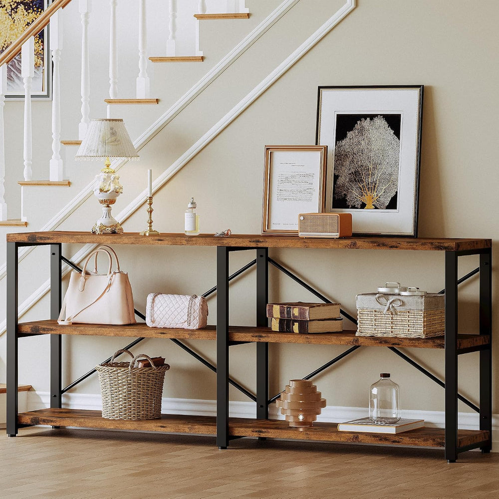 IRONCK Console Table, 3-Tier 70.8 in Entryway Table, Vintage Brown | Engineer...