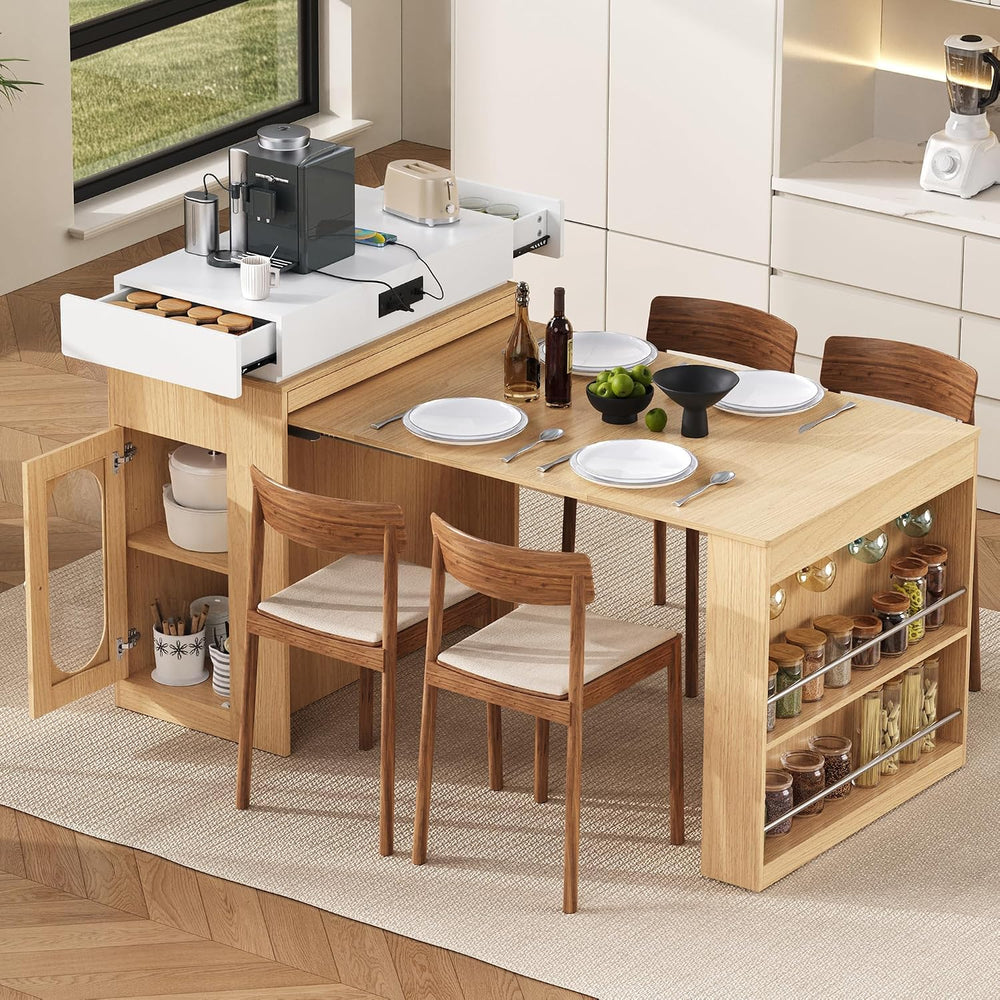 Extendable Dining Table with Storage, Transformer Console Table for 1-4 Peopl...