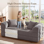 Cloud Boneless Couch Futon Sofa Bed, 5-in-1 Convertible Sofa Bed Pull Out Couch Sleeper Sofa Compressed Loveseat, 70" High-Density Sponge & Corduroy Fabric Futon Daybed for Living Room Bedroom (Gray) | 5-in-1 Convertible