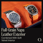 QWATCHBANDS Napa Leather Watch Rolls for Men - Hexagon Triple Watch Roll Travel Case for 3 Watches - Storage Organizer Genuine Leather with Velvet Interior Display (Blue/Orange)