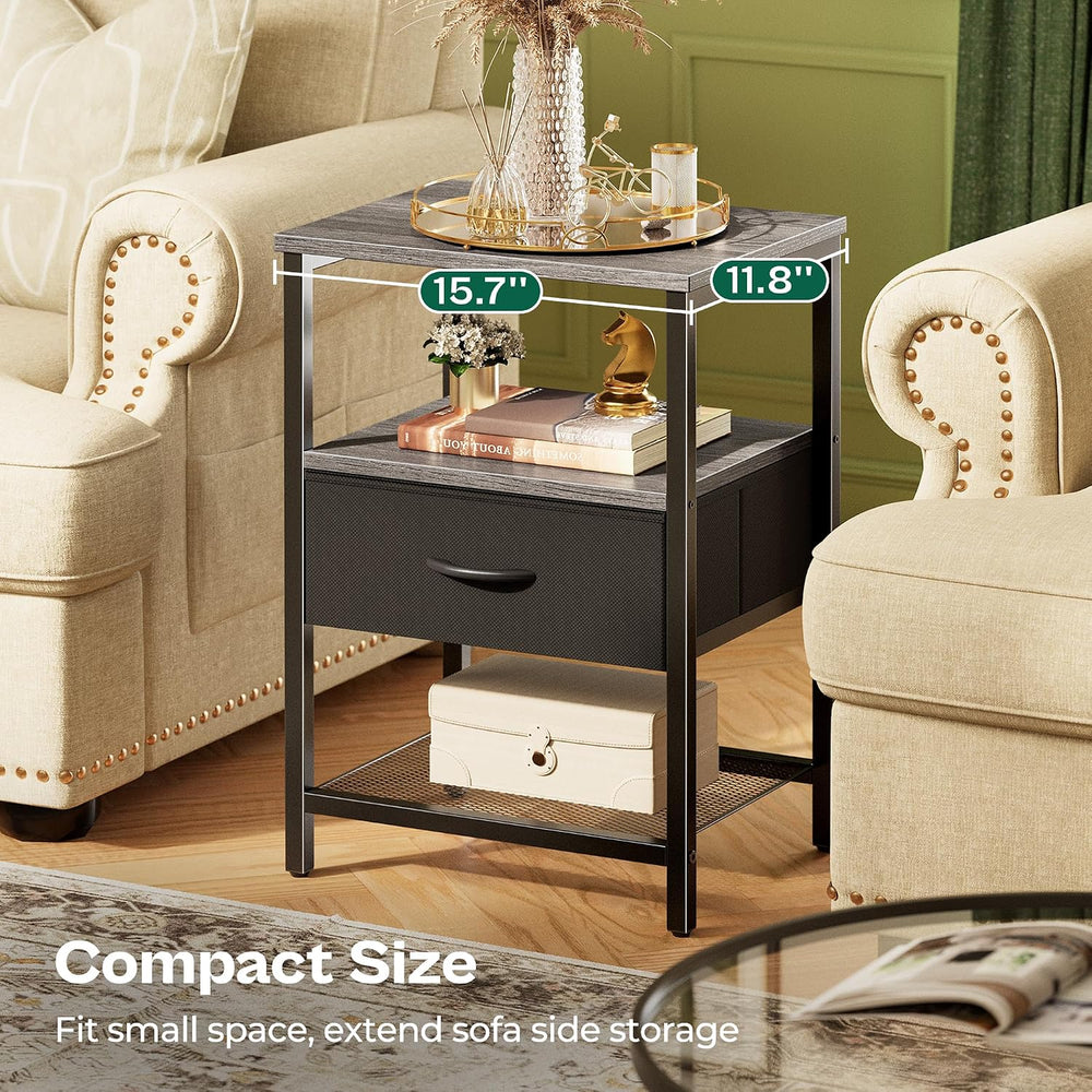 Huuger Nightstand Set of 2, Night Stand with Fabric Drawer, Mesh Shelf, Side ...
