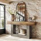 LITTLE TREE 63 Inches Long Console Table, 2-Tier Farmhouse Sofa Table Behind Couch, Large Narrow Entryway Table for Living Room, Wooden Hallway Foyer Table with Heavy Duty Base, Rustic Brown and Grey