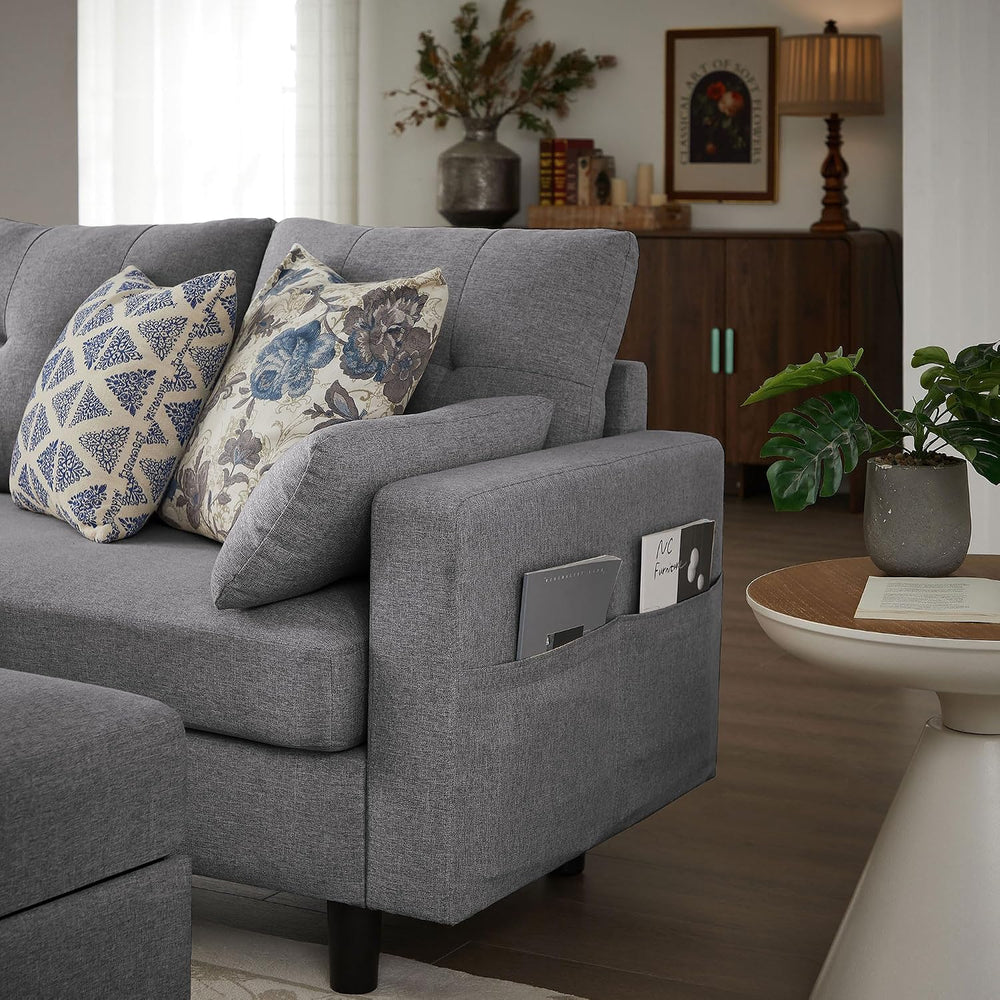 101" Convertible Sectional Sofa with Ottoman Coffee Table, Modern Linen ...
