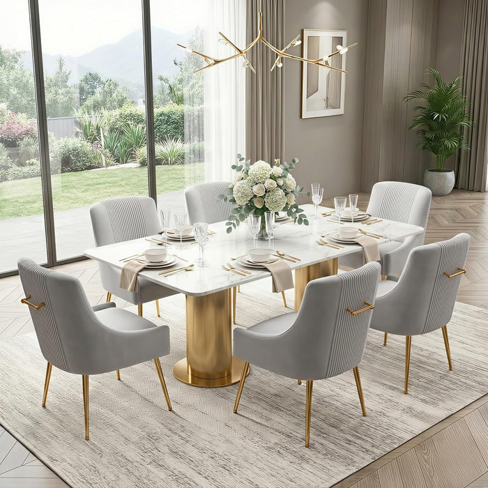 Dining Chairs,Modern Living Room Chairs, Velvet Upholstered Dining Room Chairs with Gold Legs,Tufted Accent Chair Set of 6 for Reception Room Bedroom Study Room(Grey)