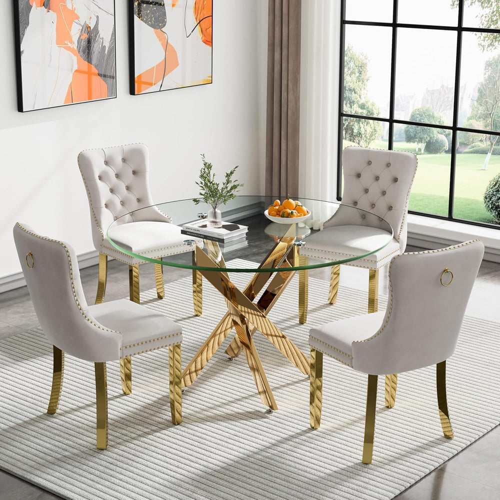 Henf 5 Piece Round Glass Dining Table Set for 4, Modern 47" Round Dining...