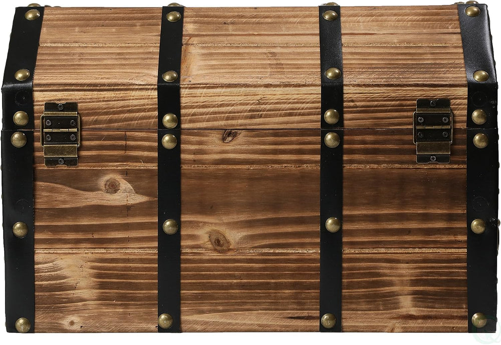Vintiquewise Wooden Treasure Chest Trunk Vintage-Style Storage Box with Leath...