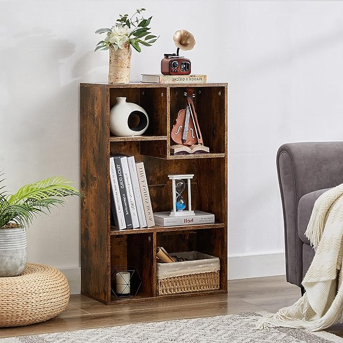 VECELO Modern Bookshelf, 5 Cube Shelf, Fits Tallest Hardcovers, Horizontal Av...