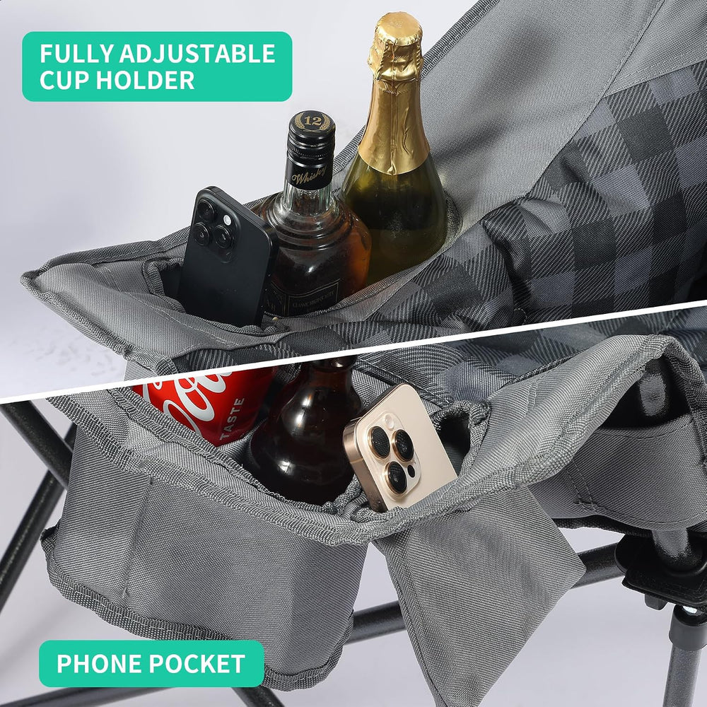 Oversized Double Camping Chair Heavy Duty Padded Double Folding Chair with Cu...