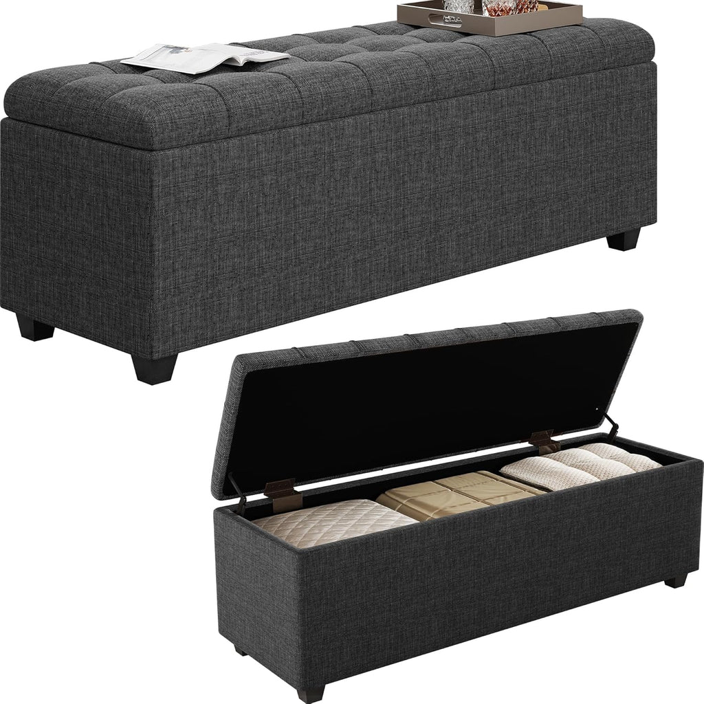 Ottoman with Storage 38 inches, Furniture End of Bed Storage Benches, Long Ottomans Bench with hinged lid, Bench seat Trunk for Foot Rest in Bedroom, Living Room (Dark Grey)