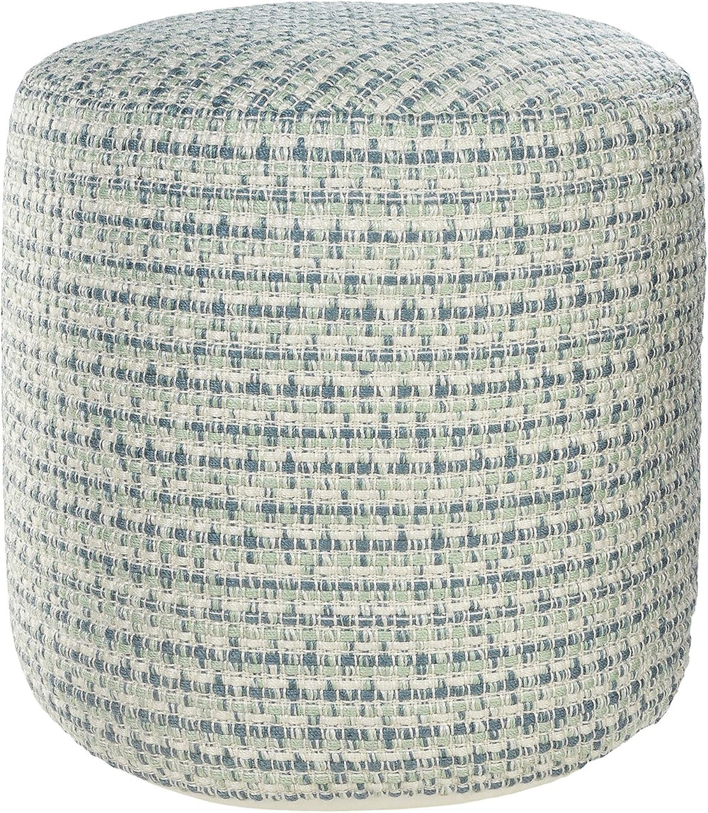 LR Home Interwoven Coastal Delight Indoor Outdoor Pouf, Blue/Green/White, 20&...