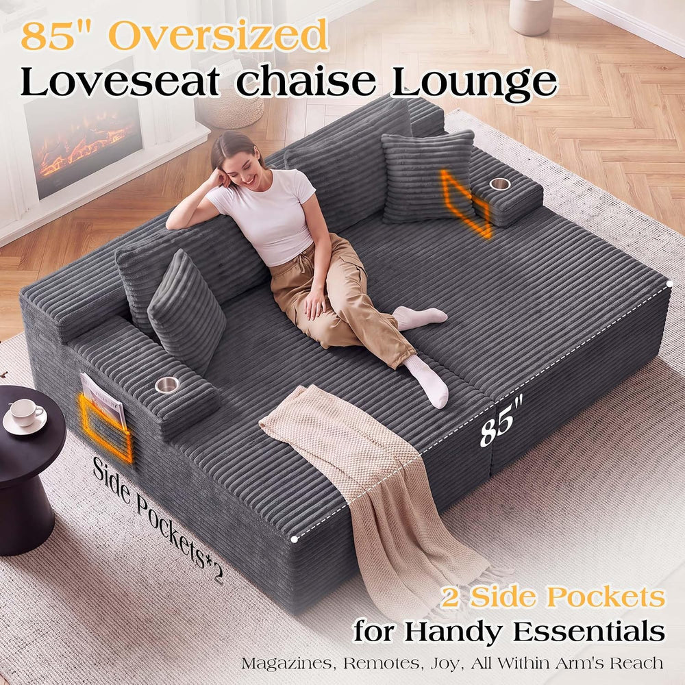 85'' Loveseat Chaise Lounge Chair, Oversized Double Couch | Deep Seat...