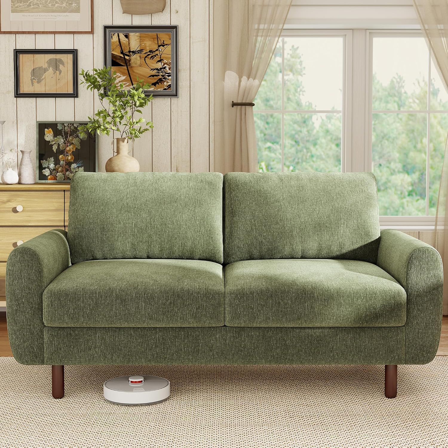 68" Loveseat Sofa, Comfy Chenille Fabric Couches for Living Room with Spring Cushion and Solid Wood Frame, Modern Deep Seat Couch for Bedroom, Apartment, Office, Easy Assembly,Green