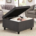 Upholstered Linen Storage Ottoman Bench with Wooden Legs,Button Tufted Coffee Table W/Nail Trims,for Living Room,Bedroom,Entryway,Easy to Assemble,Dark Gray
